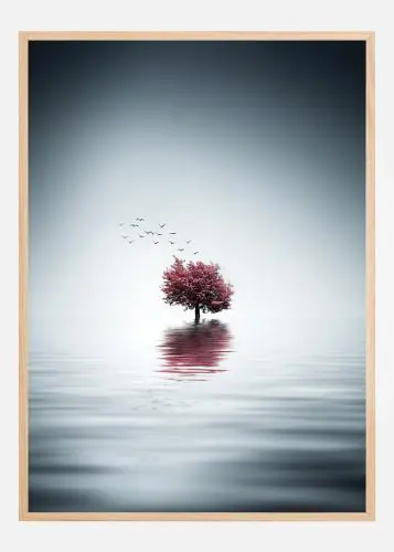 Autumn Trees Reflected Blue Lake Poster (21x29.7 cm (A4)) Promoție
