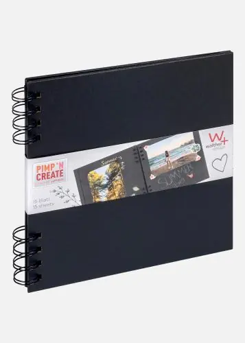 PAC Album cu spirală Negru - 18x18 cm (30 Negre Pagini / 15 foi) Expediere rapidă