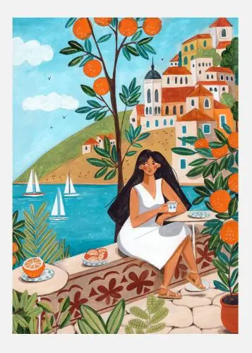 Cel mai vândut Travel Woman In Mediterranean Coast Tablou Pe Pânză (30x40 cm)