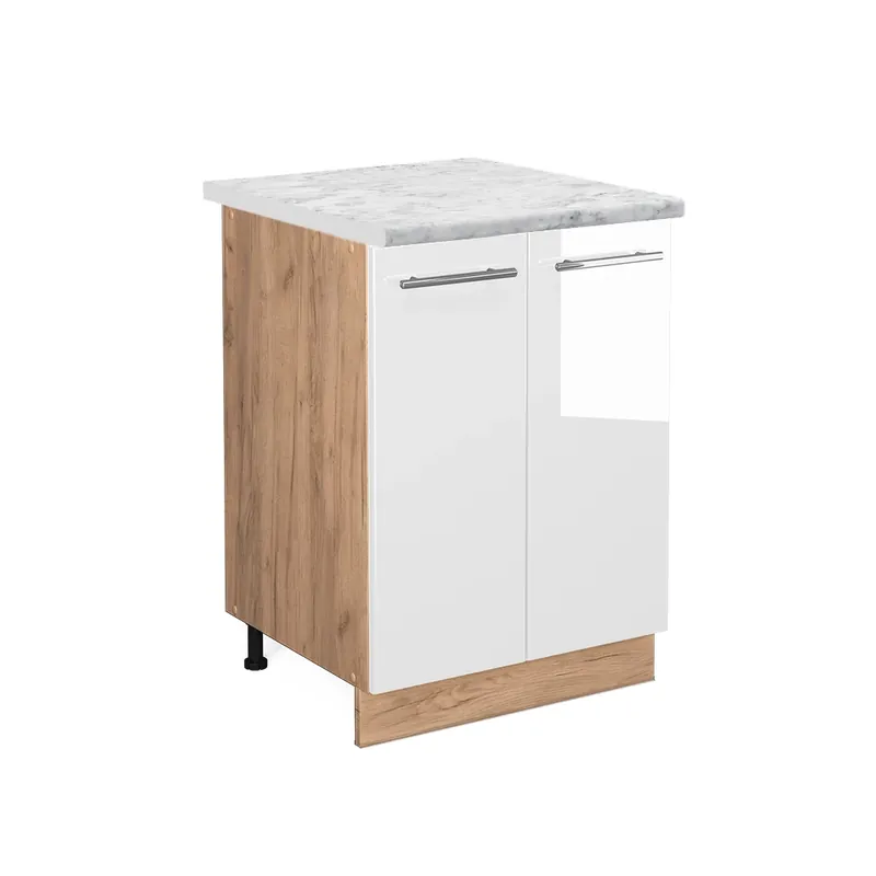Bestseller Dulap de bază de bucătărie Fame-Line Alb lucios ridicat 60 cm , AP Marmură Vicco