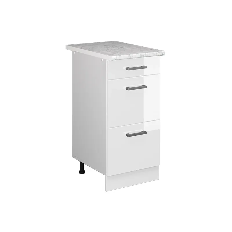 Super ofertă Dulap de bază de bucătărie R-Line Alb lucios ridicat 40 cm cu sertare, marmura AP Vicco