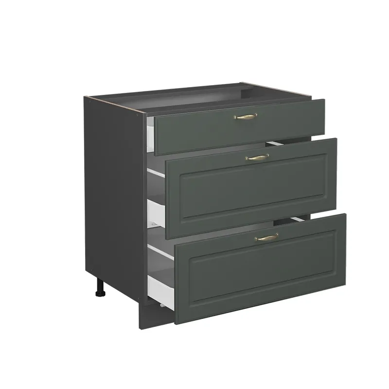Plată sigură Dulap de bază de bucătărie Fame-Line Casă de țară verde și aurie 80 cm cu 3 sertare, stejar AP Vicco
