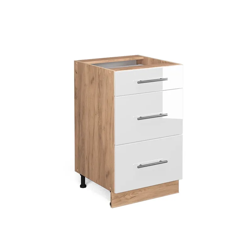 Bestseller Dulap de bază de bucătărie Fame-Line Alb lucios ridicat 50 cm , AP Marmură Vicco