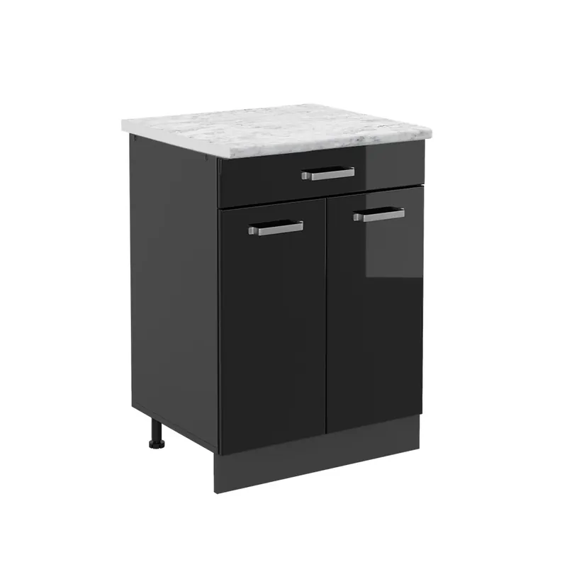 Dulap de bază de bucătărie R-Line Negru lucios ridicat 60 cm marmură AP Vicco Livrare rapidă
