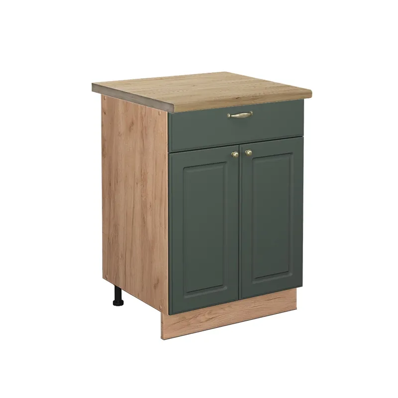 Dulap de bază de bucătărie Fame-Line Casă de țară verde și aurie 60 cm cu sertar, stejar AP Vicco Discount