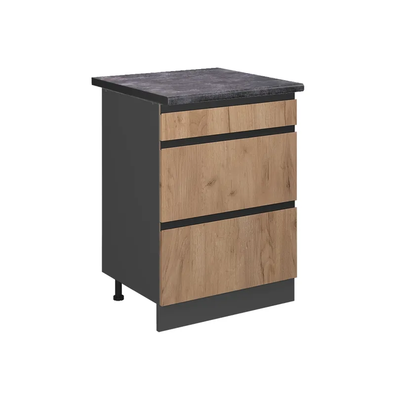 Dulap de bază de bucătărie R-Line Stejar Goldkraft 60 cm cu sertare, AP antracit Vicco Reducere de preț