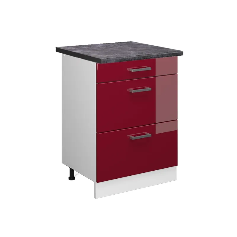 Discount Dulap de bază de bucătărie R-Line Roșu lucios ridicat 60 cm cu sertare, AP antracit Vicco