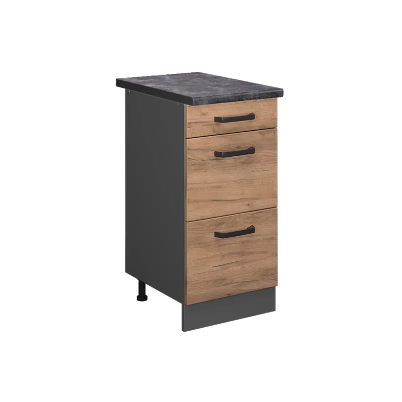 Dulap de bază de bucătărie R-Line Stejar Goldkraft 40 cm cu sertare, AP antracit Vicco Retur ușor
