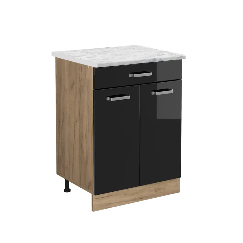 Dulap de bază de bucătărie R-Line Negru lucios ridicat 60 cm marmură AP Vicco Ofertă