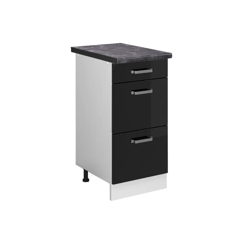 Super ofertă Dulap de bază de bucătărie R-Line Negru lucios ridicat 40 cm cu sertare, AP antracit Vicco
