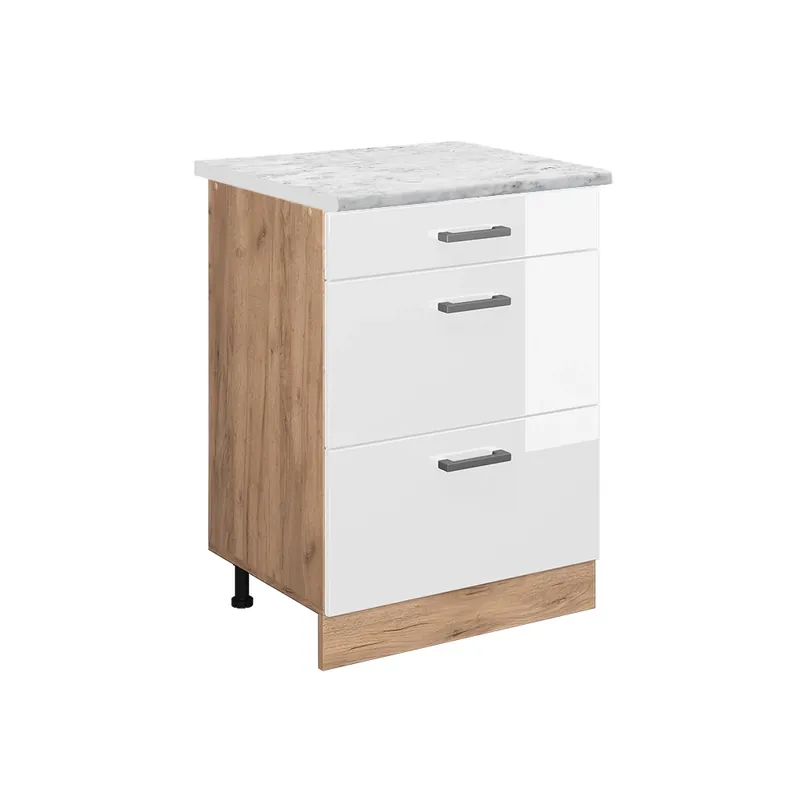 Disponibil imediat Dulap de bază de bucătărie R-Line Alb lucios ridicat 60 cm marmură AP Vicco