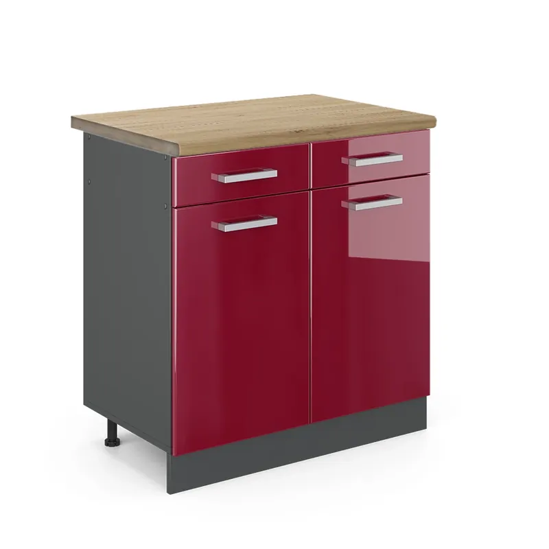 Bestseller Dulap de bază de bucătărie R-Line Roșu lucios ridicat 80 cm , AP Stejar Vicco