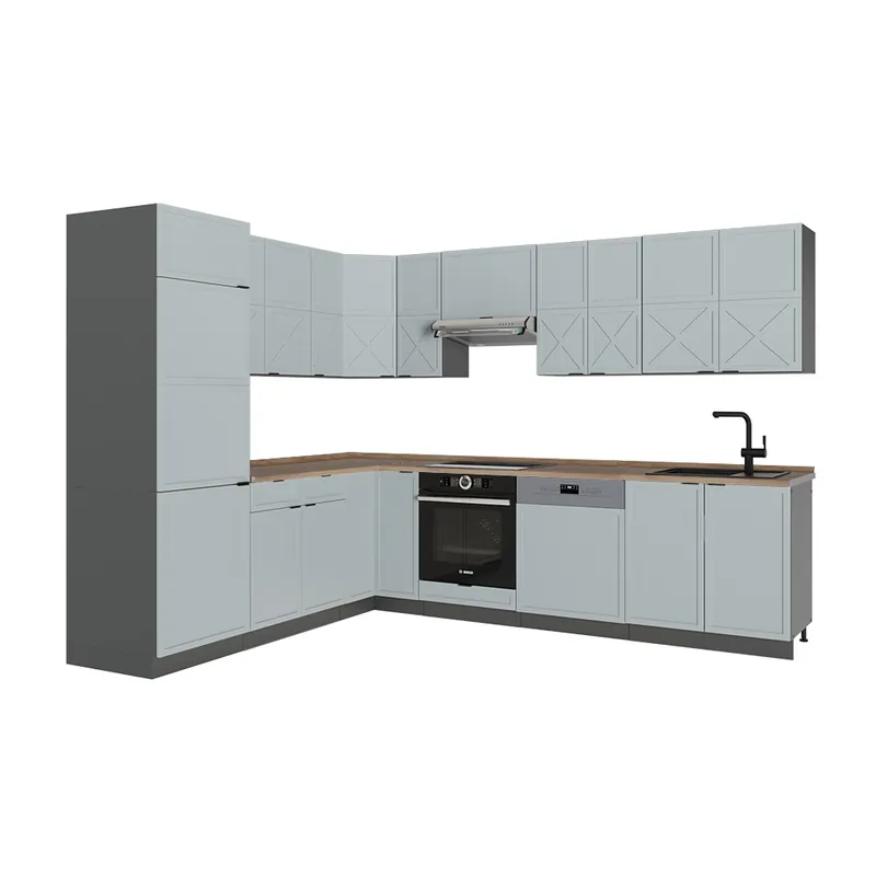 Bucătărie de colț Fame-Line Albastru-gri deschis/antracit 287 x 60 cm , AP Stejar Vicco Discount