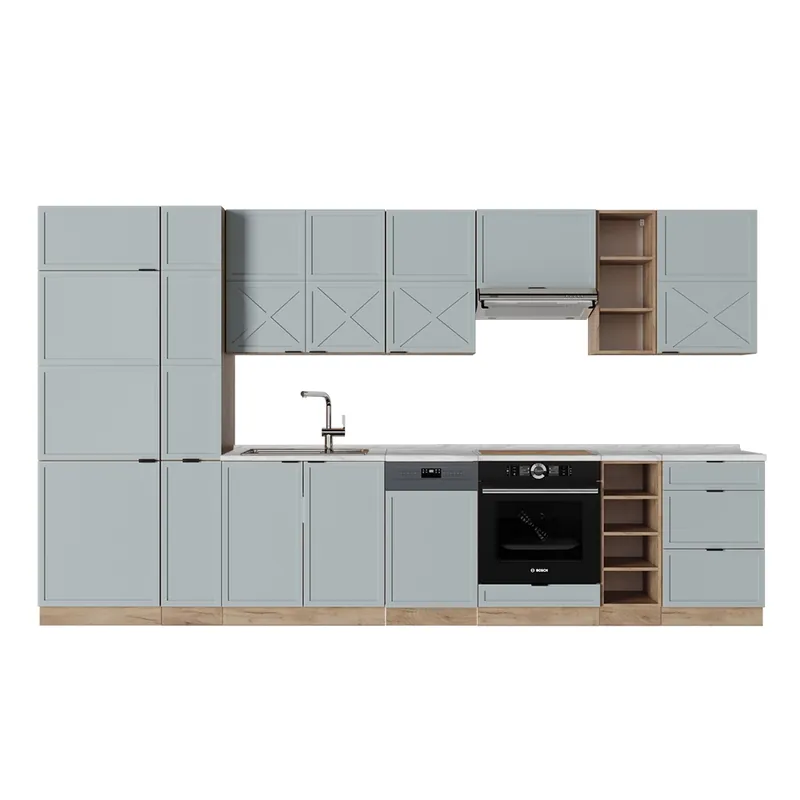 Vezi acum Kitchenette Fame-Line Albastru-gri deschis/Stejar Goldkraft 355 cm fara blat Vicco