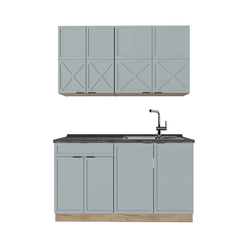 Bucătărie simplă Fame-Line Albastru-gri deschis/Stejar Goldkraft 140 cm , AP Antracit Vicco Ofertă specială
