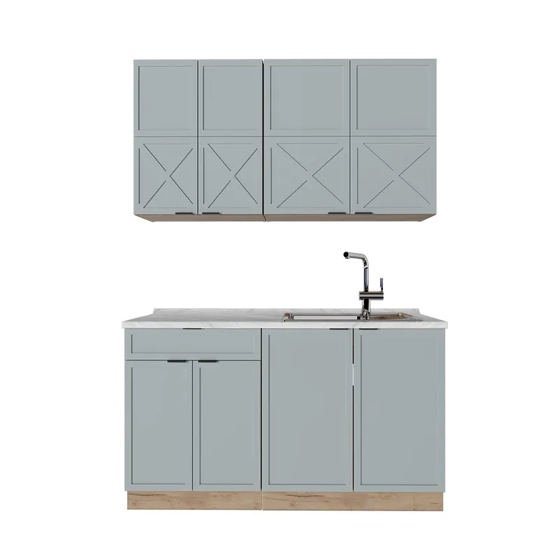 Bucătărie simplă Fame-Line Albastru-gri deschis/Stejar Goldkraft 140 cm , AP Marmură Vicco Ieftin