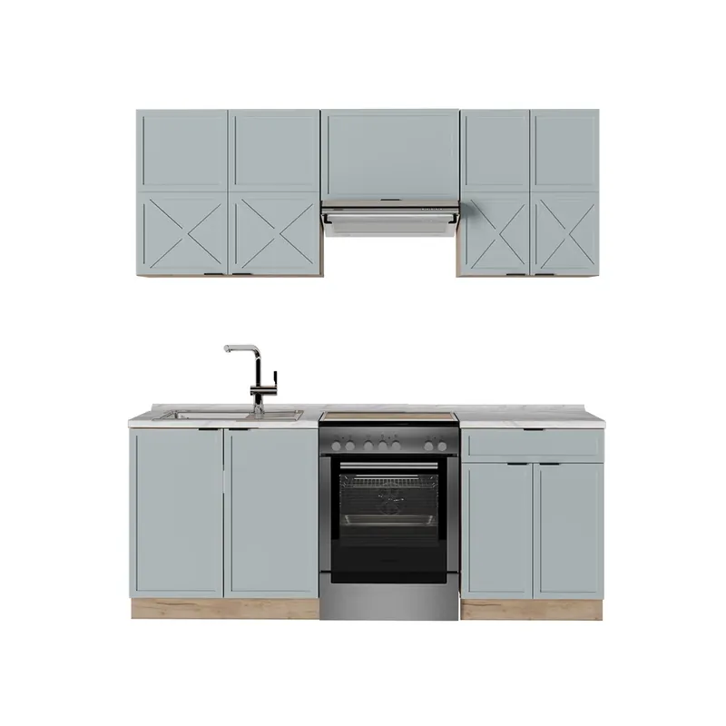 Ultima șansă Kitchenette Fame-Line Albastru-gri deschis/Stejar Goldkraft 200 cm , AP Marmură Vicco