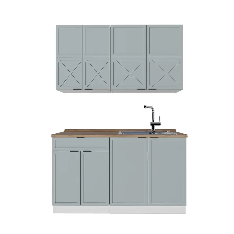 Bucătărie simplă Fame-Line Albastru deschis-gri/alb 140 cm , AP Stejar Vicco Discount