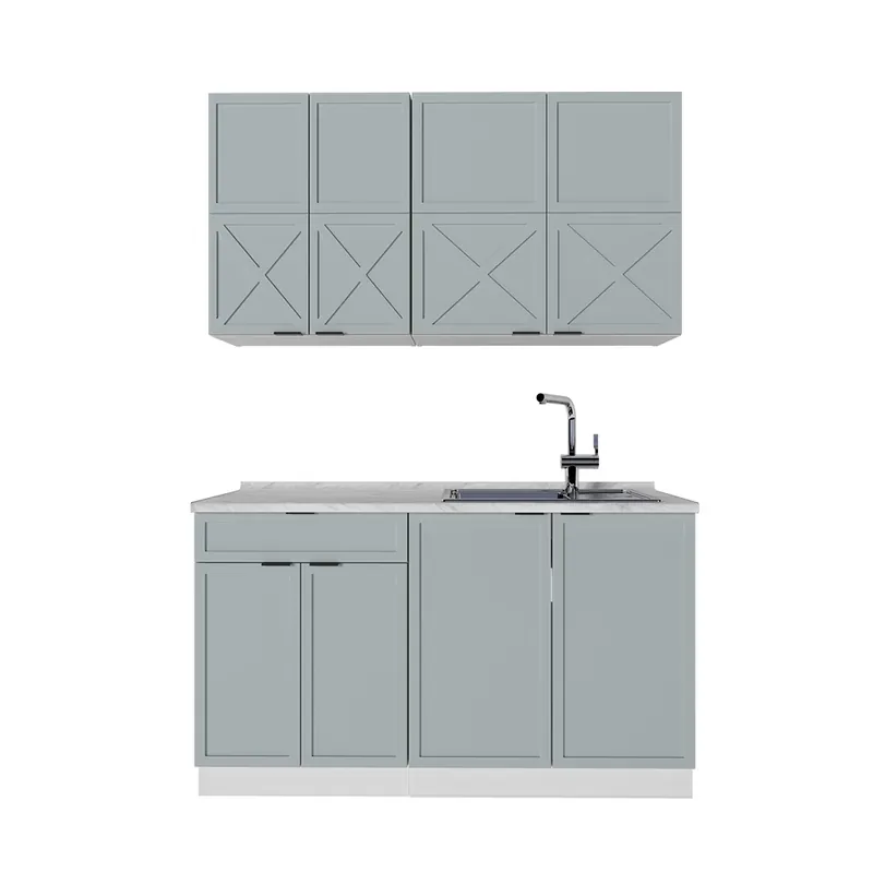 Livrare rapidă Bucătărie simplă Fame-Line Albastru deschis-gri/alb 140 cm , AP Marmură Vicco
