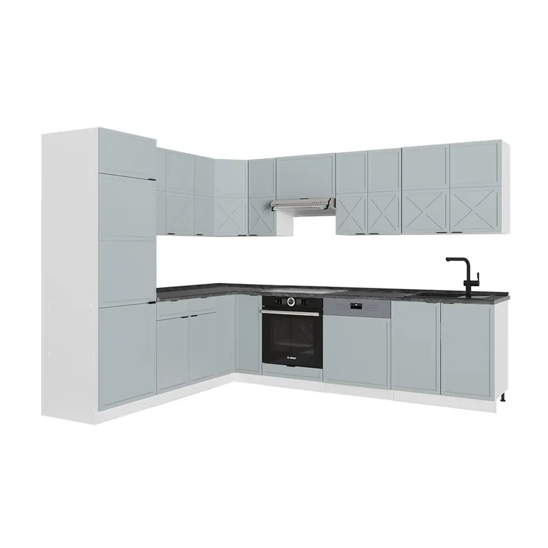 Bucătărie de colț Fame-Line Albastru deschis-gri/alb 287 x 60 cm , AP Antracit Vicco Reducere de preț