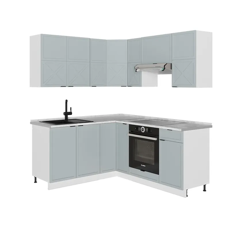 Bucătărie de colț Fame-Line Albastru deschis-gri/alb 190 x 46 cm fara blat Vicco Retur ușor