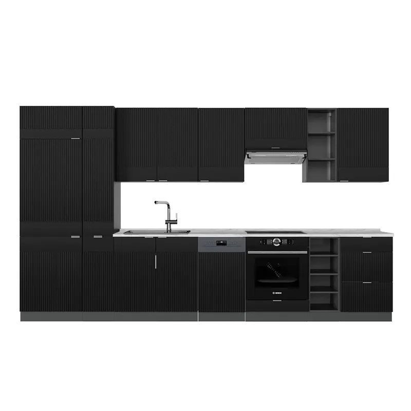Promoție Kitchenette Fame-Line Dungi negre/antracit 355 cm , AP Marmură Vicco