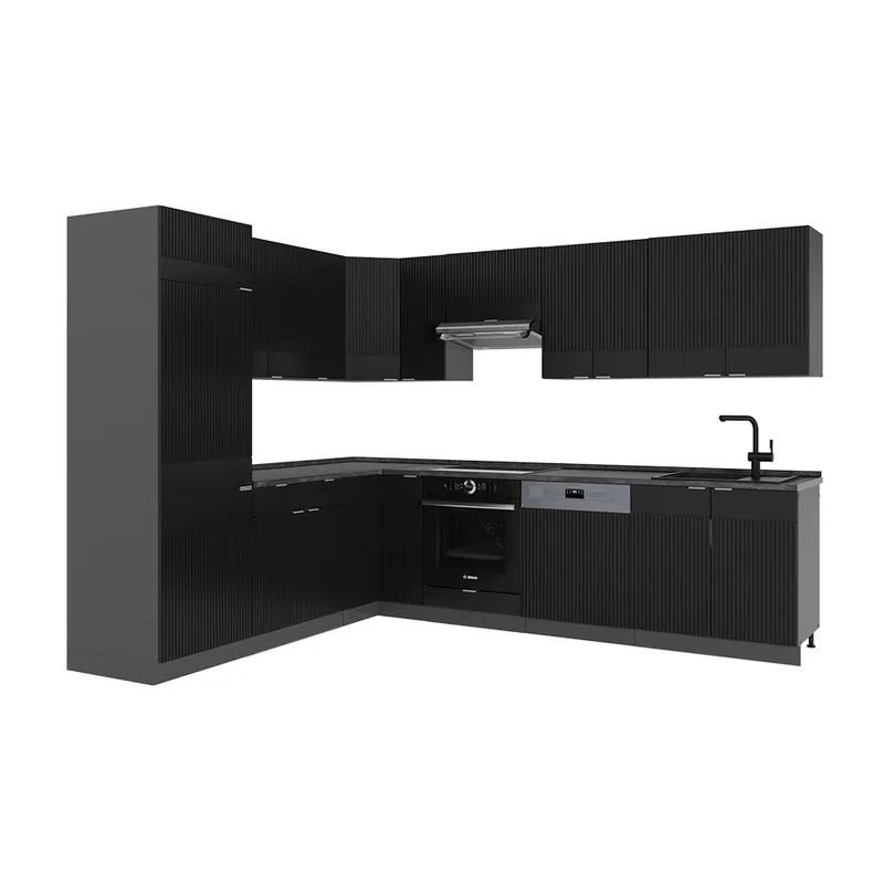 Bucătărie de colț Fame-Line Dungi negre/antracit 287 x 46 cm fara blat Vicco Chilipir