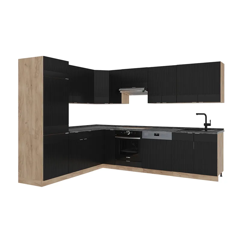 Bucătărie de colț Fame-Line Dungi negre/Stejar Goldkraft 227 x 60 cm , AP Antracit Vicco Expediere rapidă