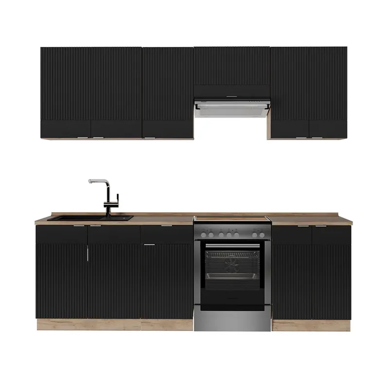 Chicinetă Fame-Line Dungi negre/Stejar Goldkraft 240 cm , AP Stejar Vicco Retur ușor