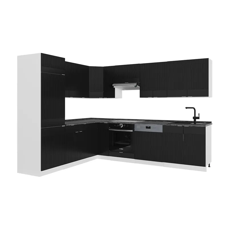 Bucătărie de colț Fame-Line dungi negre/albe 287 x 60 cm , AP Antracit Vicco Expediere rapidă