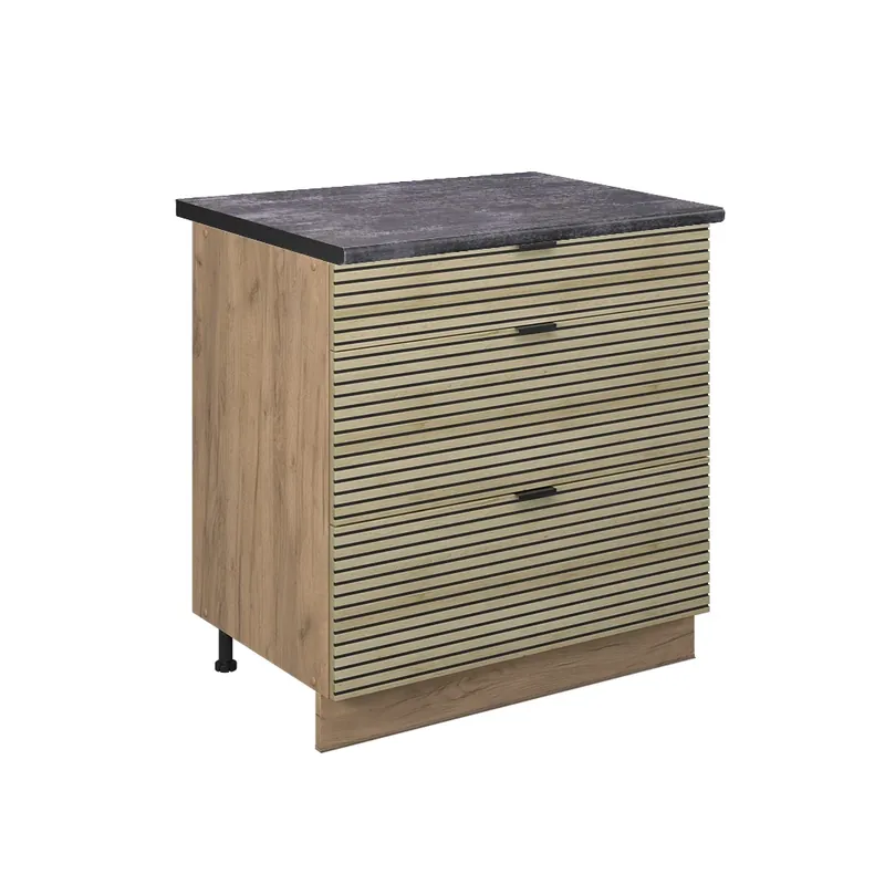Ofertă exclusivă Dulap de bază de bucătărie Fame-Line Panou de stejar 80 cm cu 3 sertare, AP antracit Vicco