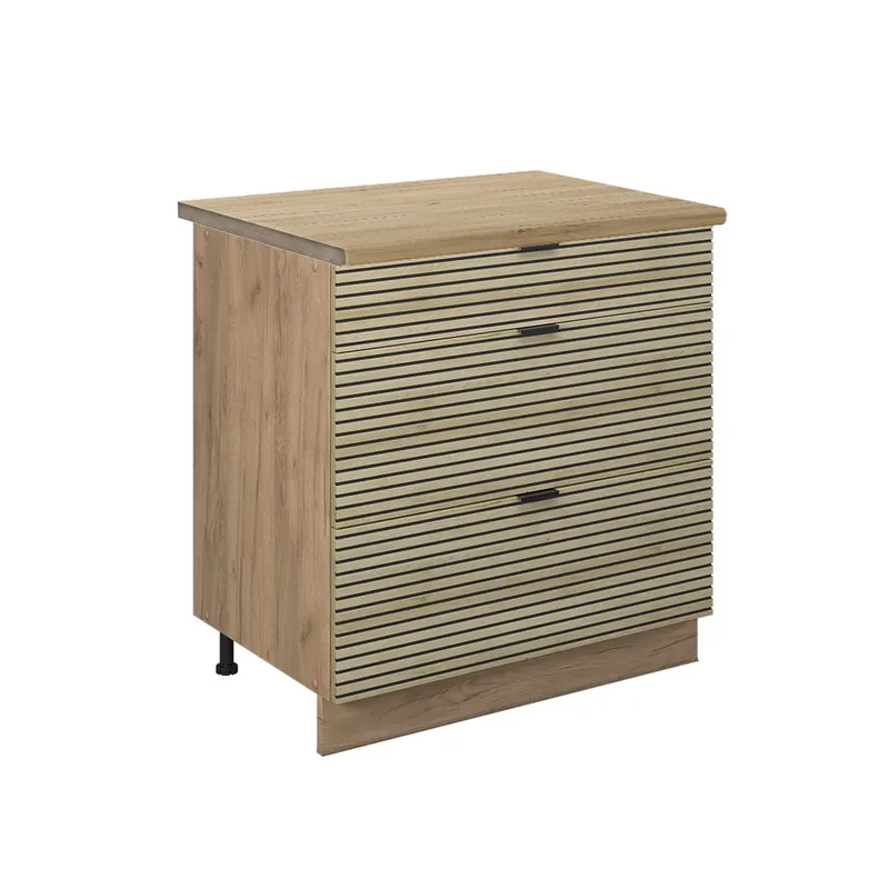 Ofertă exclusivă Dulap de bază de bucătărie Fame-Line Panou de stejar 80 cm cu 3 sertare, stejar AP Vicco