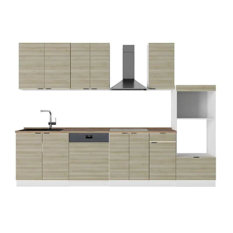 Chilipir Kitchenette Fame-Line Panou stejar/alb 300 cm cu dulap înalt, stejar AP Vicco