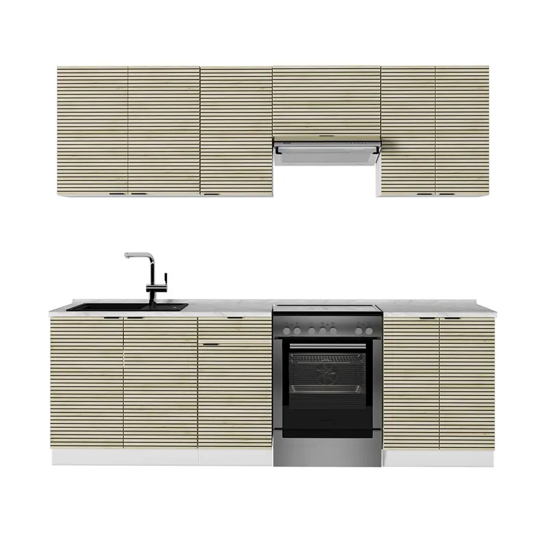 Cel mai vândut Kitchenette Fame-Line Panou stejar/alb 240 cm , AP Marmură Vicco