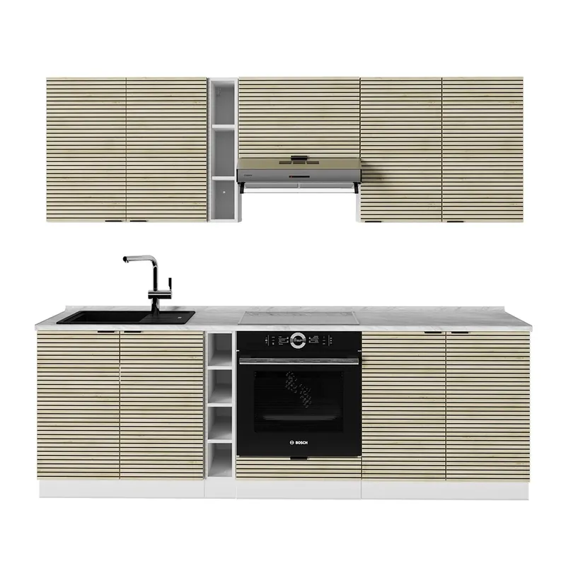 Noutate Kitchenette Fame-Line Panou stejar/alb 235 cm fara blat Vicco