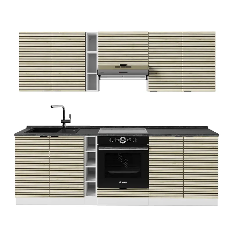 Kitchenette Fame-Line Panou stejar/alb 235 cm , AP Antracit Vicco Retur ușor