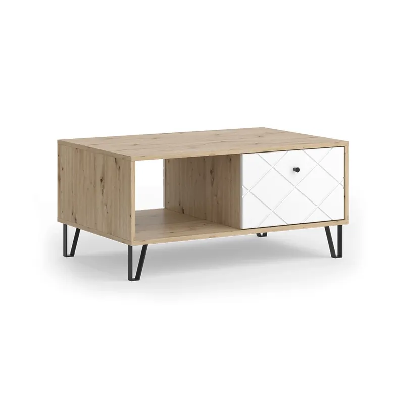 Calitate înaltă Masuta de cafea Nizza Stejar artizanal 90.2 x 59.4 cm cu compartiment deschis și sertar Vicco