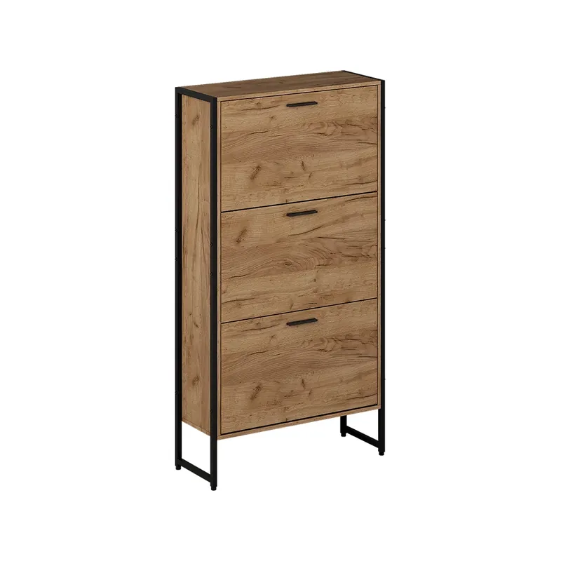 Basculator de pantofi Folda Goldkraft stejar/negru 63x119 cm cu 3 compartimente închise Vicco Ultima șansă