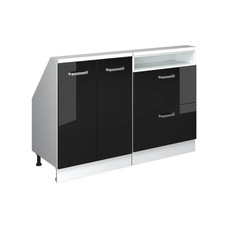 Bestseller Dulap de bucătărie pentru acoperișuri înclinate R-Line Negru lucios ridicat 120 cm Set de 2 Vicco