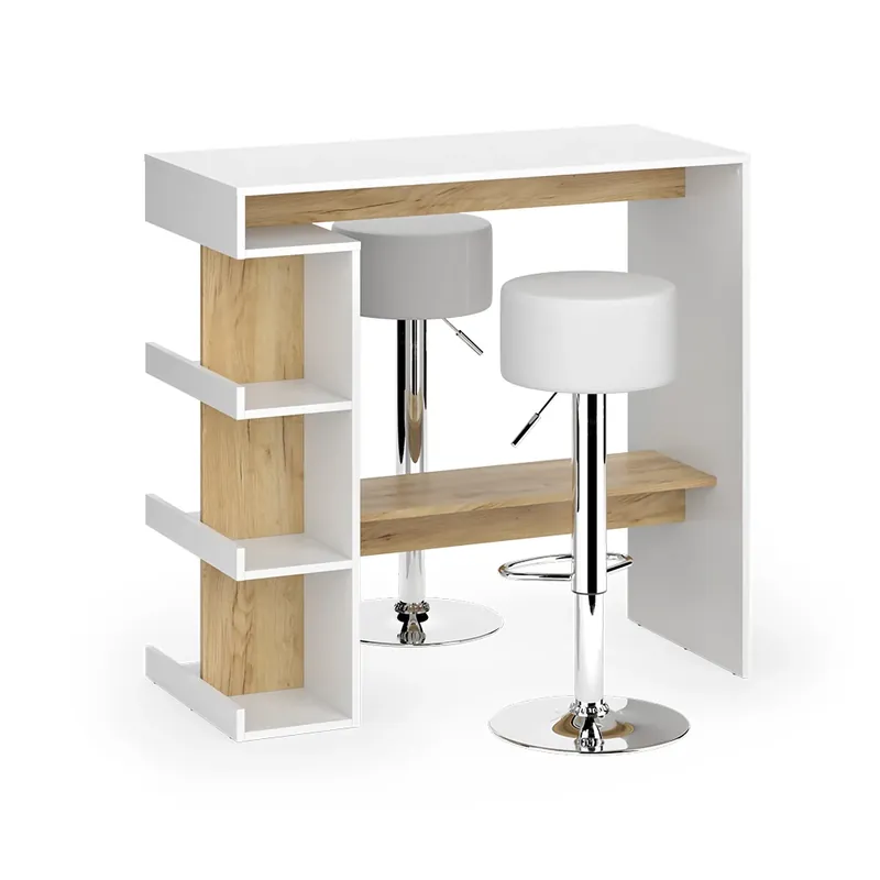 Set masa de bar Dana Stejar alb/golden 108 x 50 cm cu 2 scaune de bar Vicco Disponibil imediat