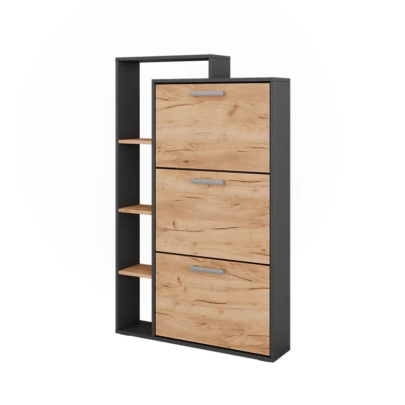 Mai ieftin Basculator de pantofi Orlando Stejar Goldkraft/antracit 80x128.3 cm cu 3 compartimente pliabile Vicco
