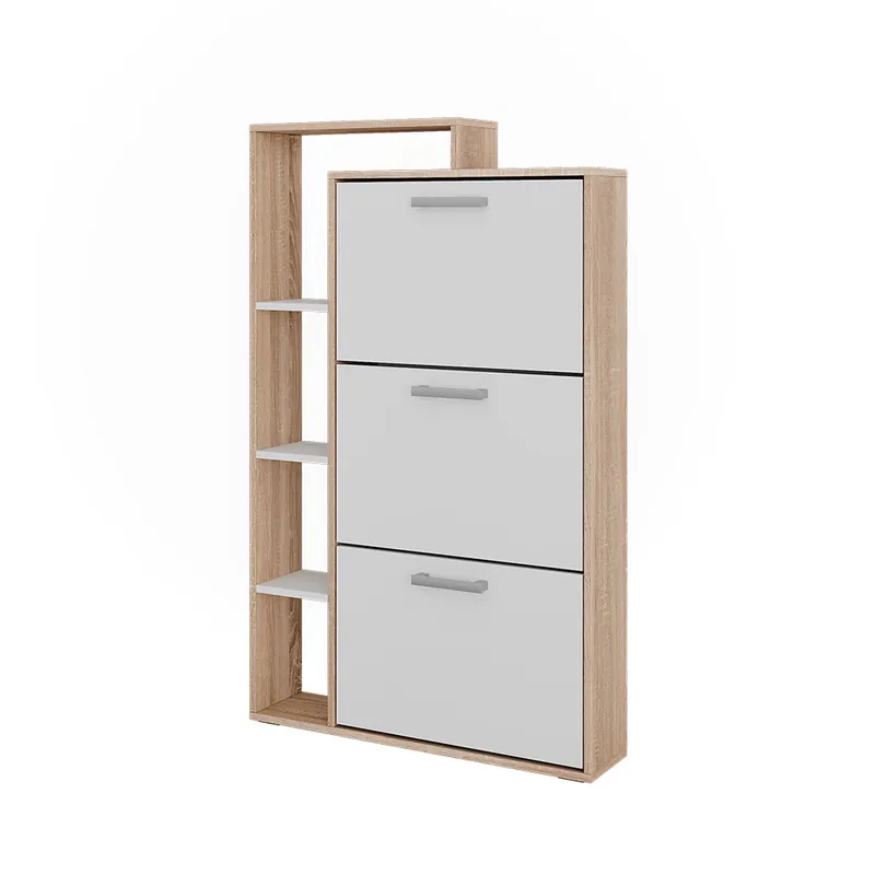 Plată securizată Basculator de pantofi Orlando Alb/Sonoma 80x128.3 cm cu 3 compartimente cu balamale Vicco