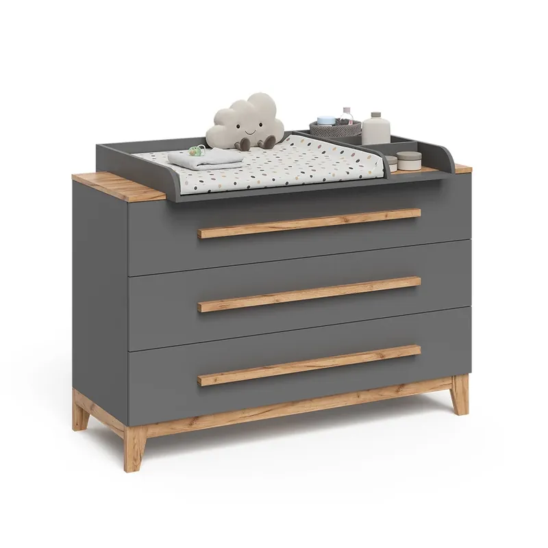 Expediere rapidă Masa de infasat Malia Gri/Artisan 133.2x98 cm cu 3 sertare Vitalispa