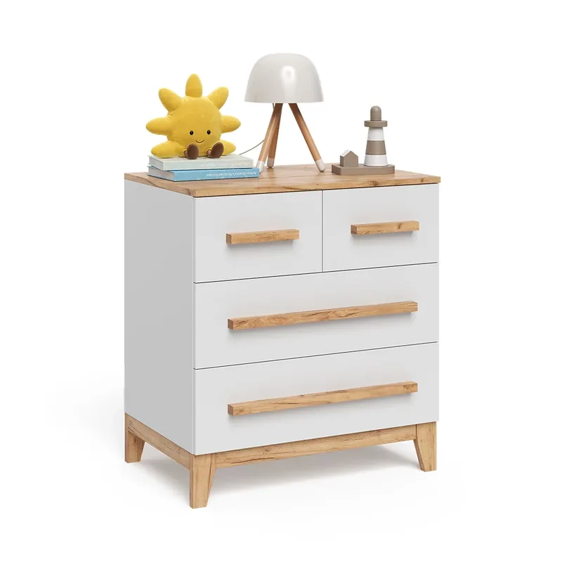 Noutate Comoda Malia Alb/Artisan 80x88 cm cu 4 sertare Vitalispa