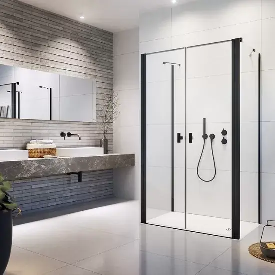 Cabina de dus rectangulara 3 laturi, cu usi batante, negru mat, Radaway Nes Black DWD+2S Livrare rapidă