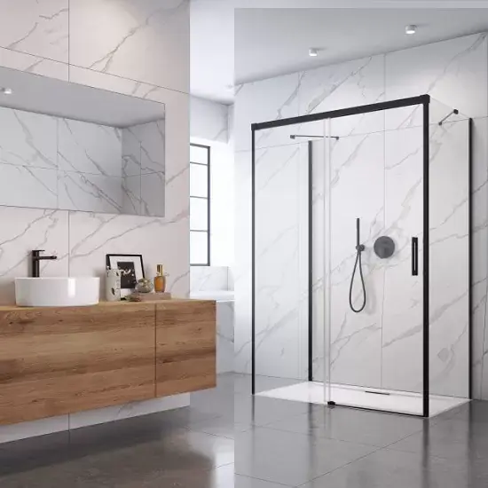 Bestseller Cabina de dus rectangulara 3 laturi, cu usa culisanta, negru mat, Radaway Idea Black KDJ+S