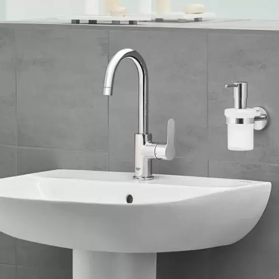 Baterie lavoar monocomanda L, cu pipa pivotanta, cu ventil pop-up, crom, Grohe BauEdge 23760001 Popular