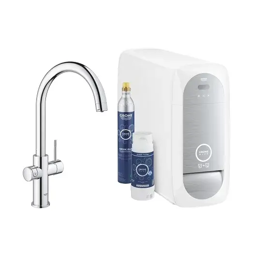 Baterie de bucatarie cu sistem de filtrare, racire si acidulare apa, cu pipa C, crom, Grohe Blue Home New 31455001 Reduceri
