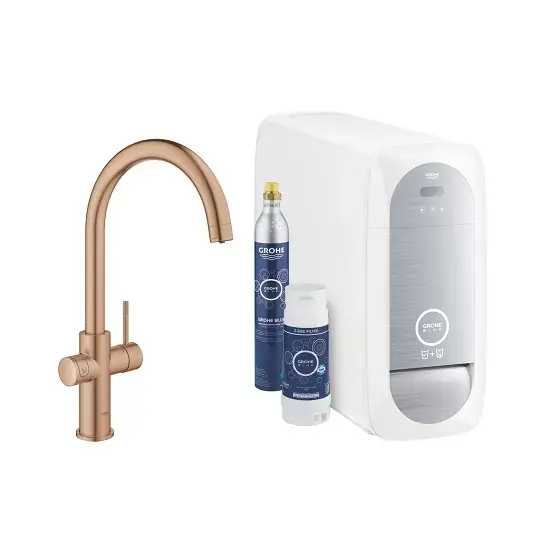 Baterie de bucatarie cu sistem de filtrare, racire si acidulare apa, cu pipa C, cupru mat (brushed warm sunset), Grohe Blue Home New 31455DL1 Discount