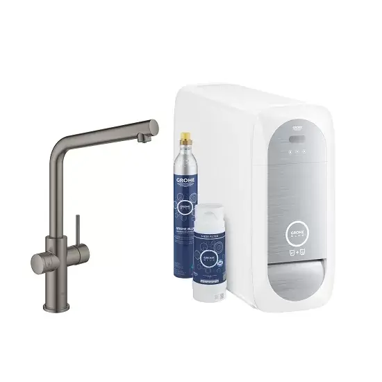 Baterie de bucatarie cu sistem de filtrare, racire si acidulare apa, cu pipa L, antracit mat (brushed hard graphite), Grohe Blue Home New 31454AL1 Discount